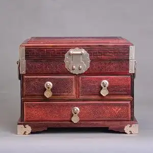 红木古风首饰盒木质中式复古中国风新娘结婚陪嫁锁大红酸枝珠宝箱