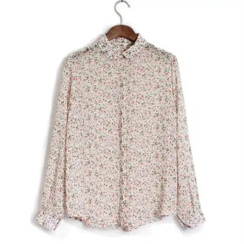 小清新碎花雪纺长袖衬衫