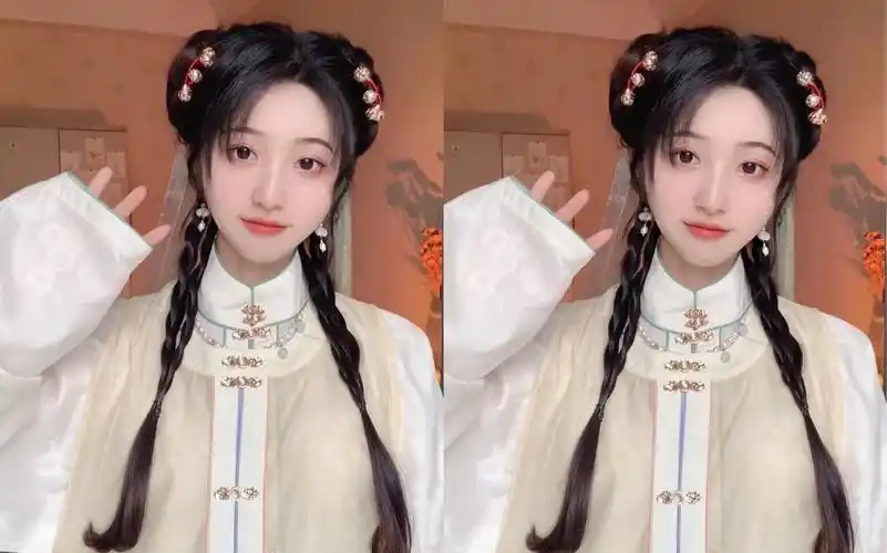 汉服发型教程新中式国风全真发乖巧双丸子百搭汉服编发可可爱爱