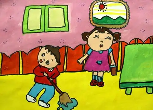 《为幼儿园大扫除》/少儿绘画作品/儿童画/网络美术馆_中国少儿美术