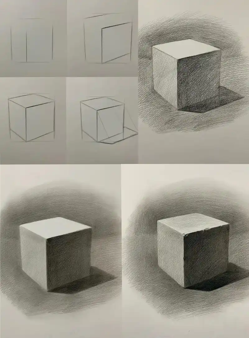 超详细的素描正方体步骤图 16615四条边相等 - 抖音