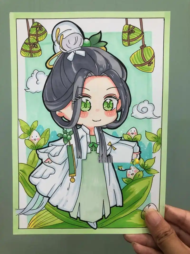 q版动漫古风人物|端午少女(附线稿)