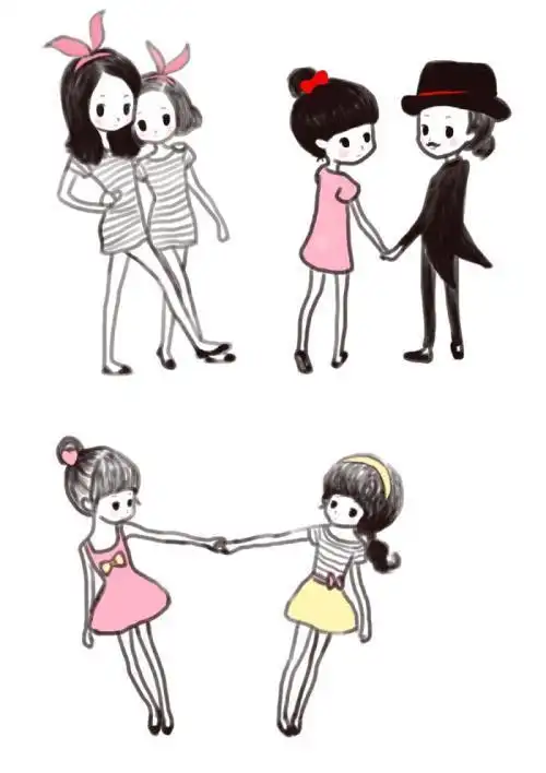两个人是闺蜜的简笔画秋季闺蜜姐妹花焦糖色甜蜜穿搭 简笔画教程简笔