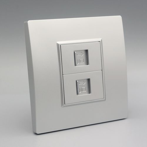 二位信息宽带网线插座网络双口银色屏蔽面板电脑插座