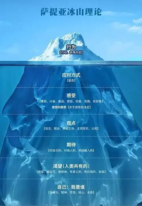 会议开始,赵老师基于在萨提亚领域的学习,从萨提亚冰山理论的角度来