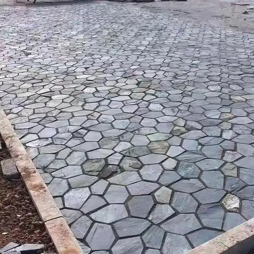 天然青石板冰裂纹碎拼花园庭院子户外防滑石材地砖文化石网帖墙砖新款