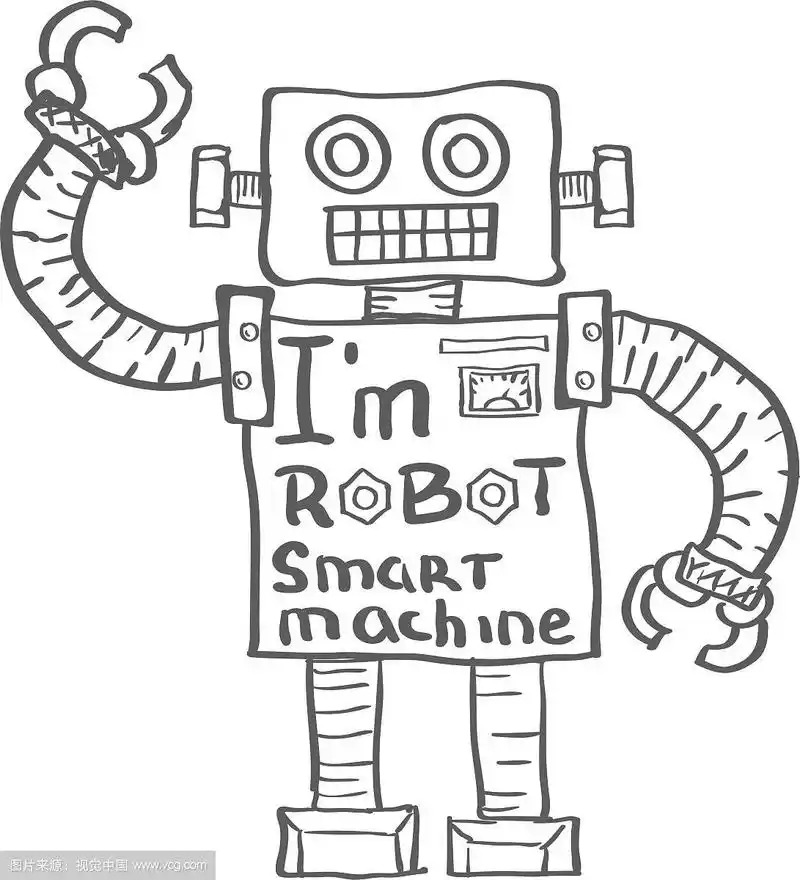 手绘机器人孤立在白色背景