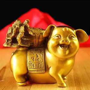 旺财福猪风水玄关办公室客厅装饰摆设黑檀木雕猪摆件家居实木雕刻十二