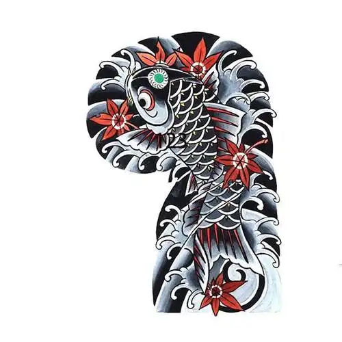 纹身贴花臂老传统半甲纹身贴鲤鱼日式纹身传统色男女刺青防水纹身贴纸