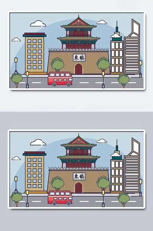 中国风古代城楼插画