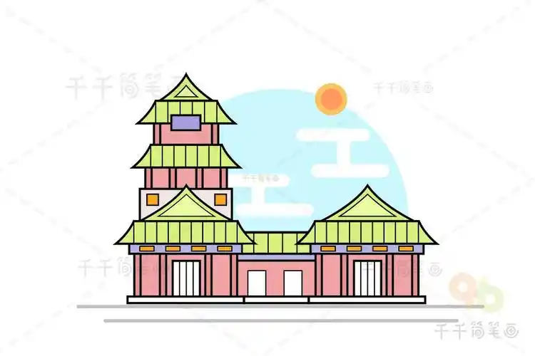 南京阅江楼 中国风建筑江苏简笔画