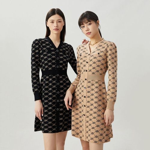 正品哥弟新款女装2023年夏季字母泡泡袖羊毛针织裙连衣裙a500228