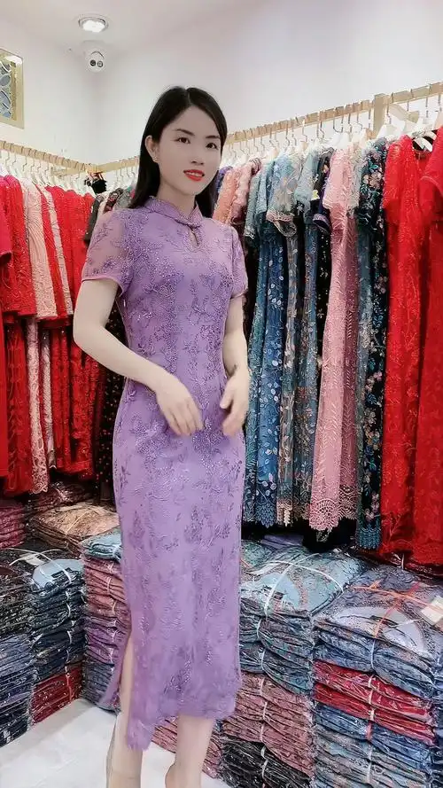 这款紫色旗袍太美了经典气质减龄优雅款