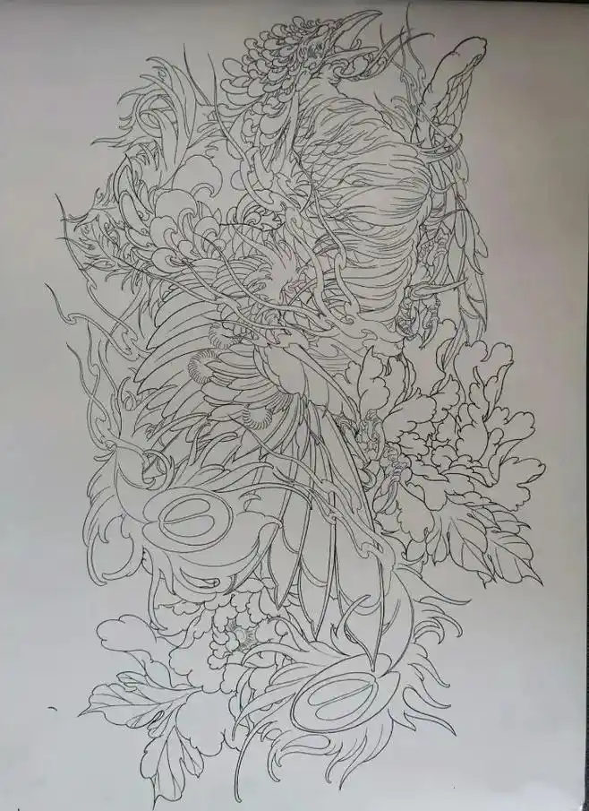 满背线条#纹身线条手稿 #满背纹身手稿  - 抖音