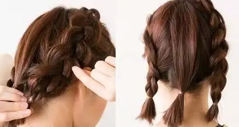 短发两个麻花辫盘发技巧