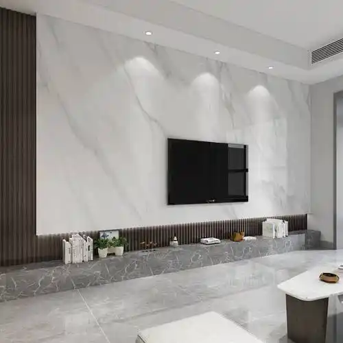 岩板电视背景墙壁纸大理石格栅竹木纤维板护布墙板客厅影视墙壁画