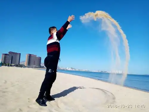 在胶南城市阳台沙滩,拍扬沙过程.