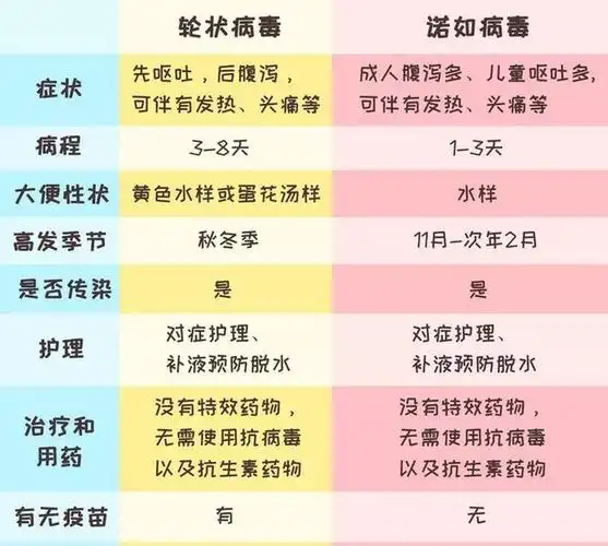 轮状病毒:急性胃肠炎,病程一般为7~10天,发热持续3天,通常先吐后泻