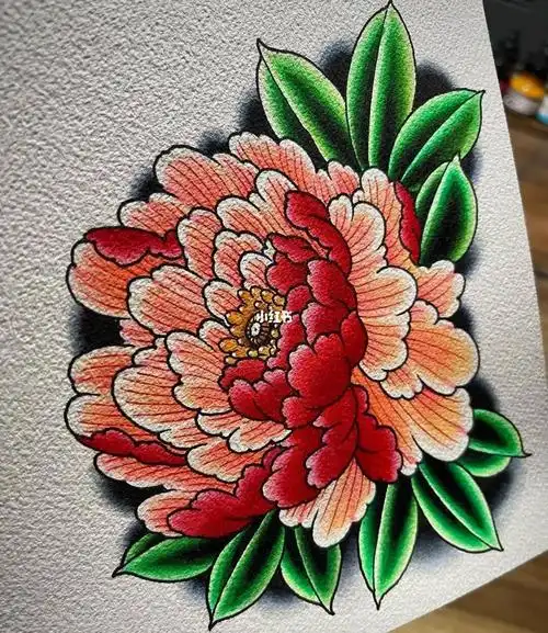 牡丹花纹身手稿