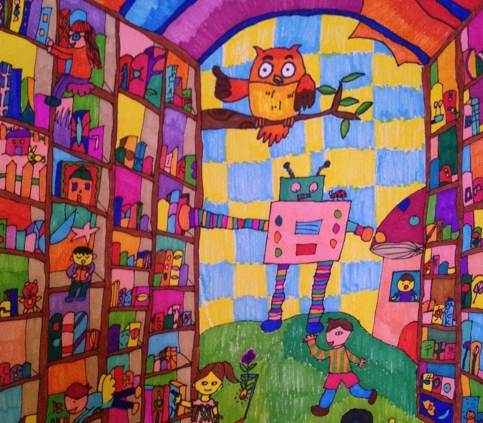 儿童绘画图片_高科技的图书馆