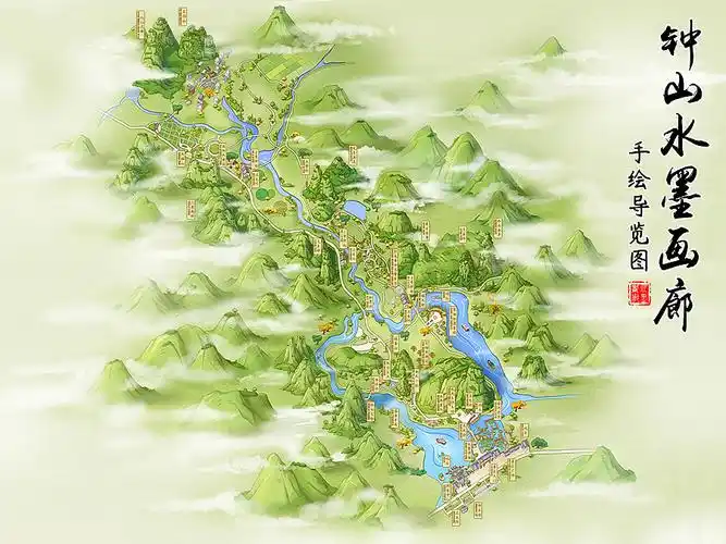 钟山水墨画廊手绘地图