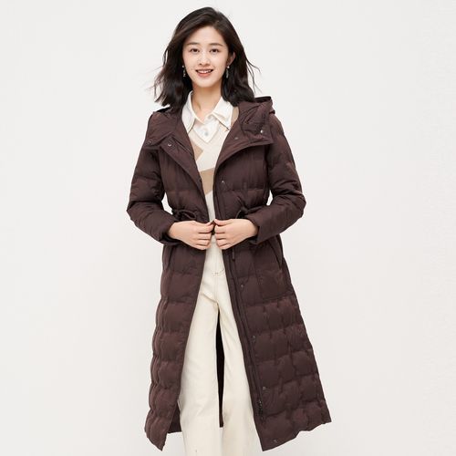 珂思冬季90白鸭绒中长款连帽通勤百搭保暖羽绒服外套女