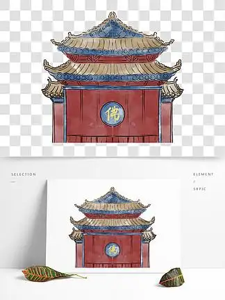 红墙佛缘佛院墙庙宇寺庙古典建筑水墨 i>国 /i> i>画 /i>png