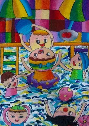 游泳/少儿绘画作品/儿童画/网络美术馆_中国少儿美术教育网