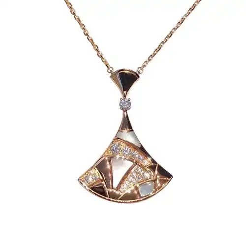 9新]宝格丽 divas dream系列 新款 白贝母钻石拼图扇子项链