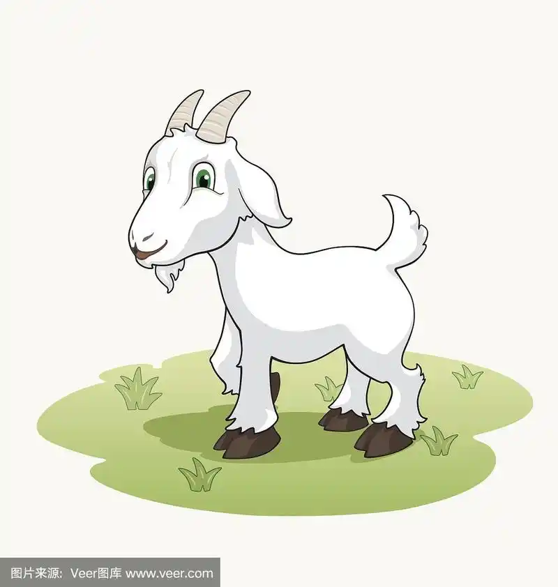 可爱的卡通山羊在草地上