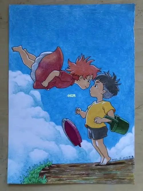 彩铅悬崖上的金鱼姬