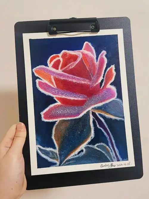 油画棒no74冰霜玫瑰附过程