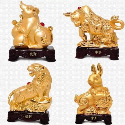 招财十二生肖摆件12生肖鼠牛虎兔龙蛇马羊猴鸡狗猪树脂工艺品摆设
