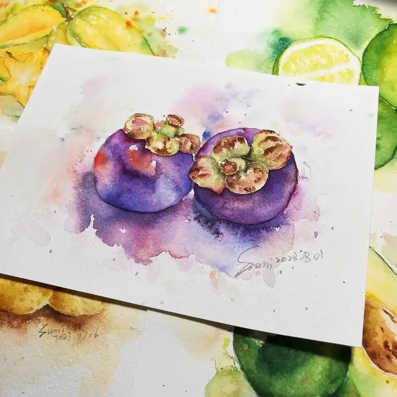 水果绘|水彩山竹.颜料:伦勃朗24色 画纸:阿诗中粗 画笔: - 抖音