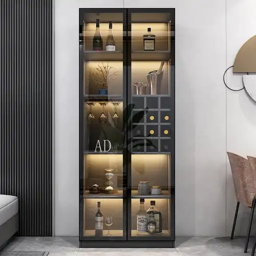 小现代简约家用餐边柜意式轻奢酒柜意式轻奢铝框玻璃门酒柜