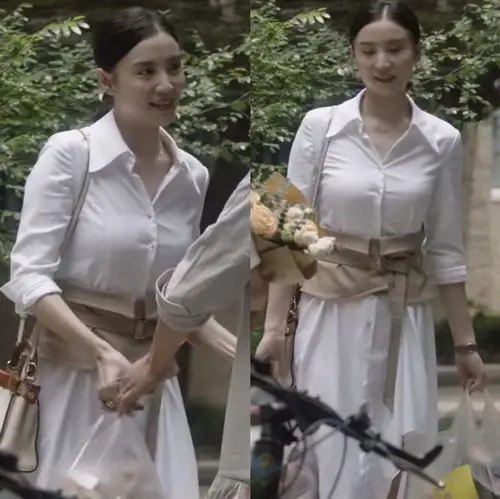 小舍得南俪宋佳同款衣服长袖白色连衣裙中长款衬衫裙