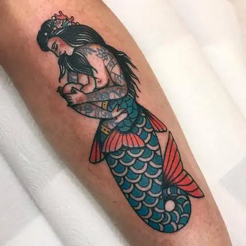 4款好看的oldschool风格的美人鱼纹身图片3
