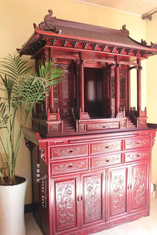 68素面带门佛龛立柜 神龛 香樟木佛龛 佛柜 佛堂设计定做厂家批发