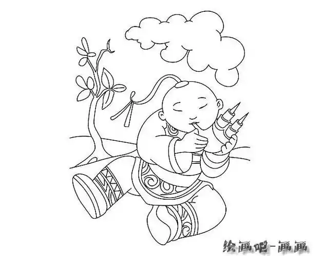 苗族吹芦笙简笔画卡通