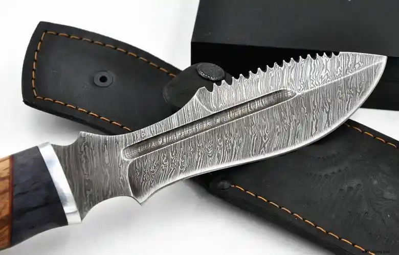 波斯大马士革钢木柄短刀匕首 带皮套