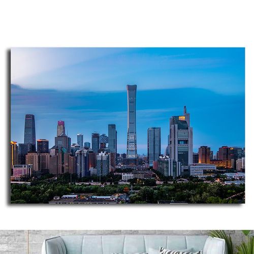 北京国贸cbd经济中心建筑风景画海报制作办公室背景墙贴画墙画1