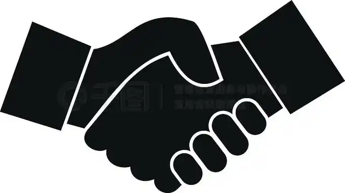 握手的黑白图像,白色背景和黑色手部轮廓