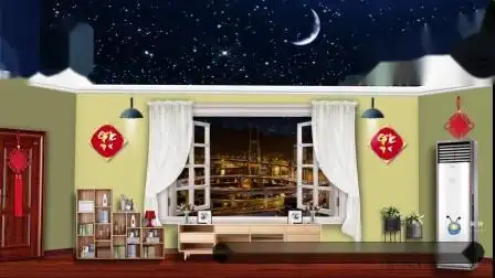 s2456客厅家里 夜晚春晚城市情景剧小品 led大屏背景视频素材