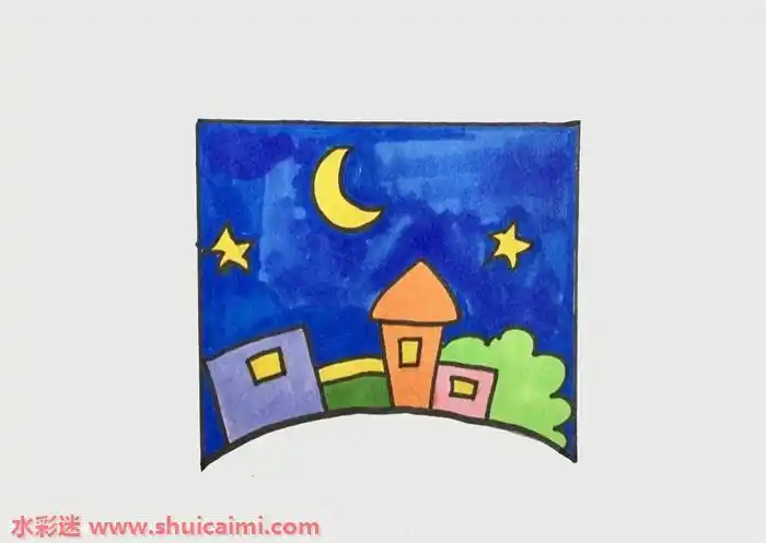 夜景怎么画 夜景简笔画简单好看带颜色