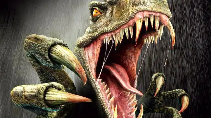 女子引诱霸王龙大战巨龙却不敌,不料更大的肉食恐龙一口吃掉巨龙