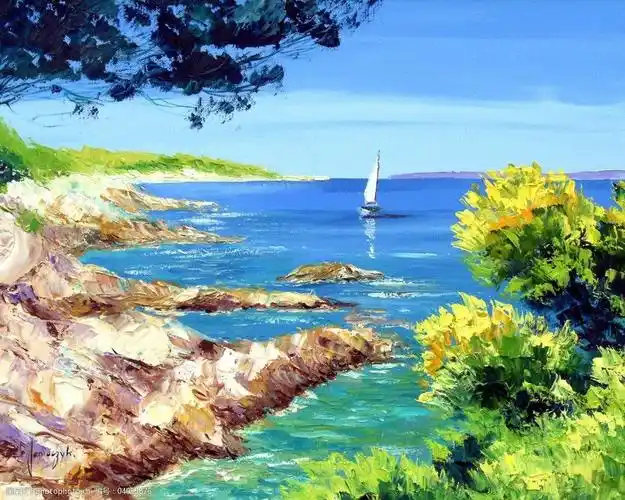 海边岸边风景插画