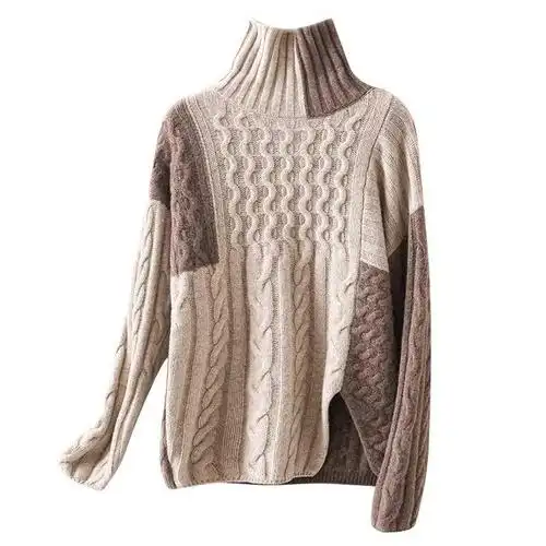 摩卡 看图仿衣休闲大牌女士棒针拼色扭花羊绒毛衣-编织教程-编织人生