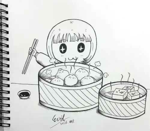 广州早茶简笔画手绘图