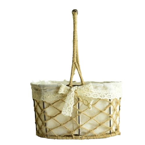 田园手工麻绳编织篮藤铁艺花盆创意花店插花花篮