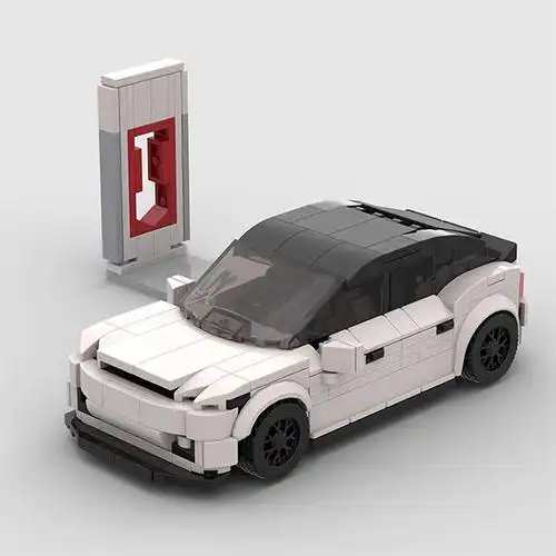 moc积木汽车兼容乐高特斯拉 model 3充电桩儿童拼装跑车玩具模型